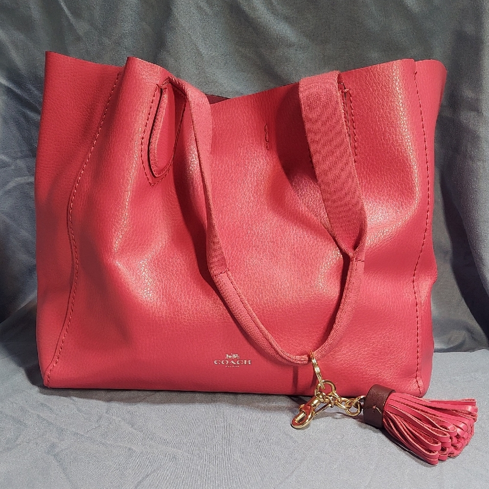 Coach Derby Tote Pink Pebble Leather Shoulder Bag Magenta Raspberry Large F58660